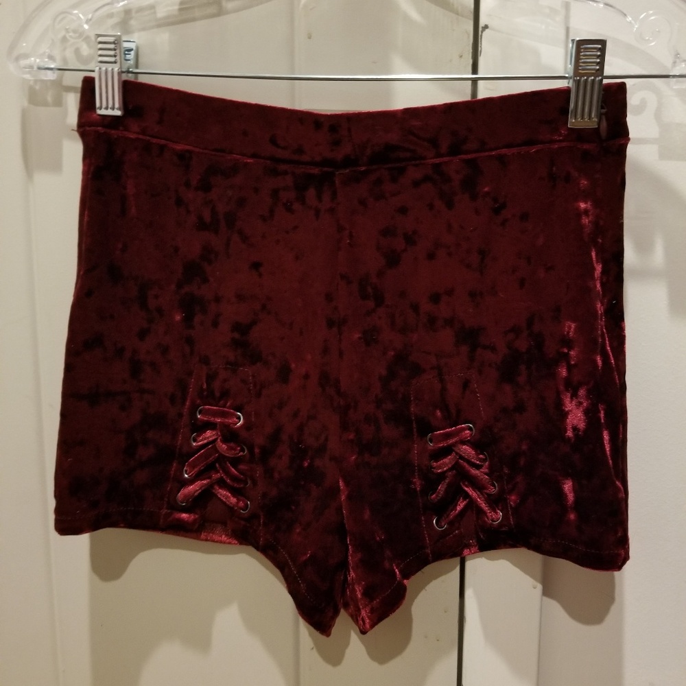 Forever 21 scarlet velvet lace up shorts